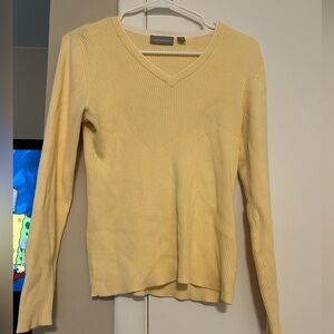 CRAFT&BARROW Women’s Baby Yellow V-Neck Ribbed Long Sleeve SMALL